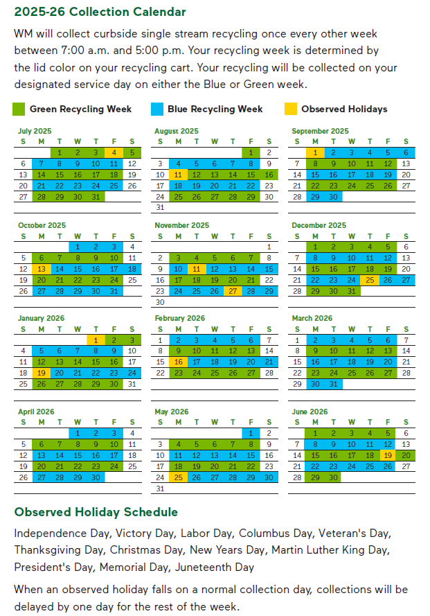 2025-2026 Recycling Schedule